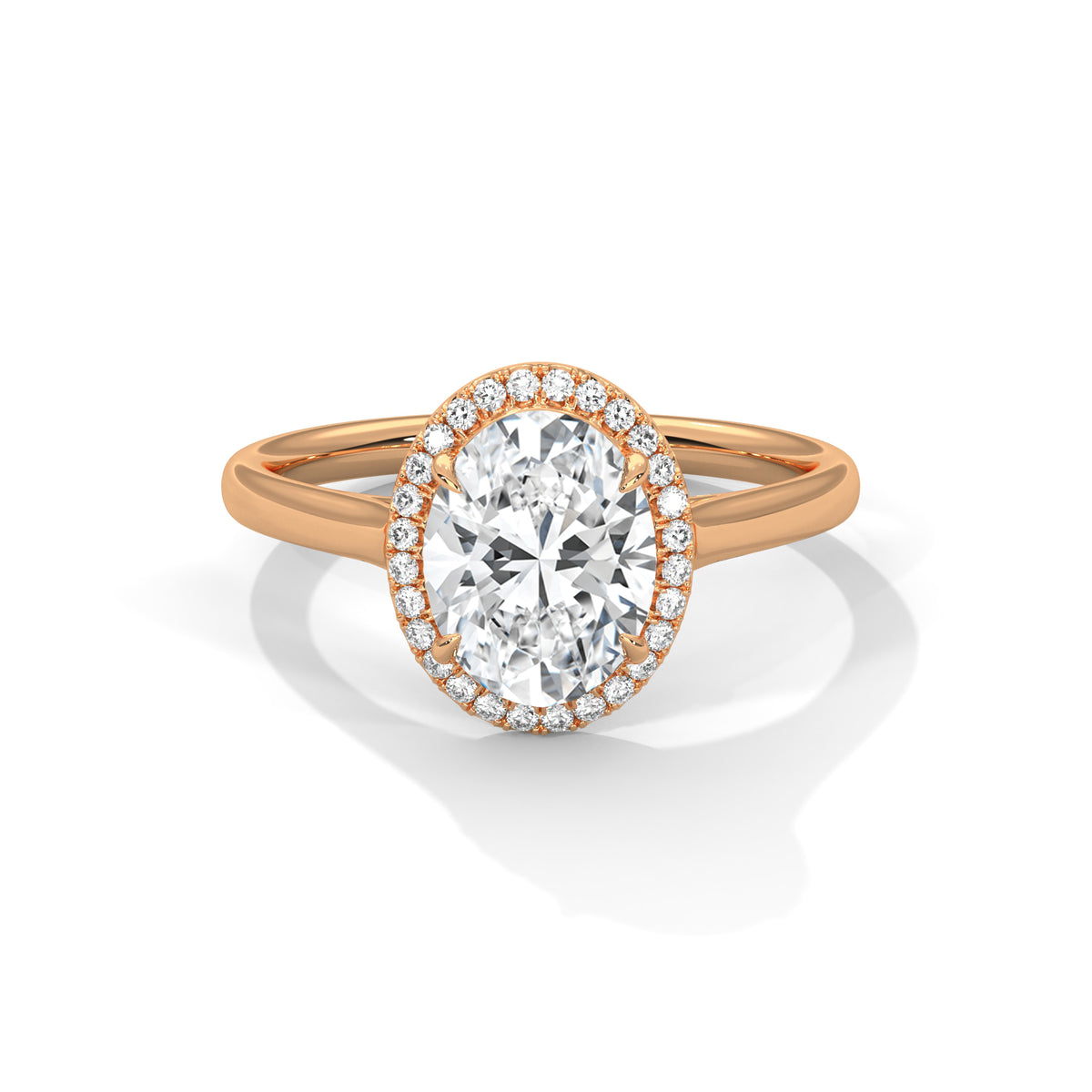 2.00 ct Classic Oval Halo Lab-Grown Diamond Ring with Plain Band 2ct Rose Gold