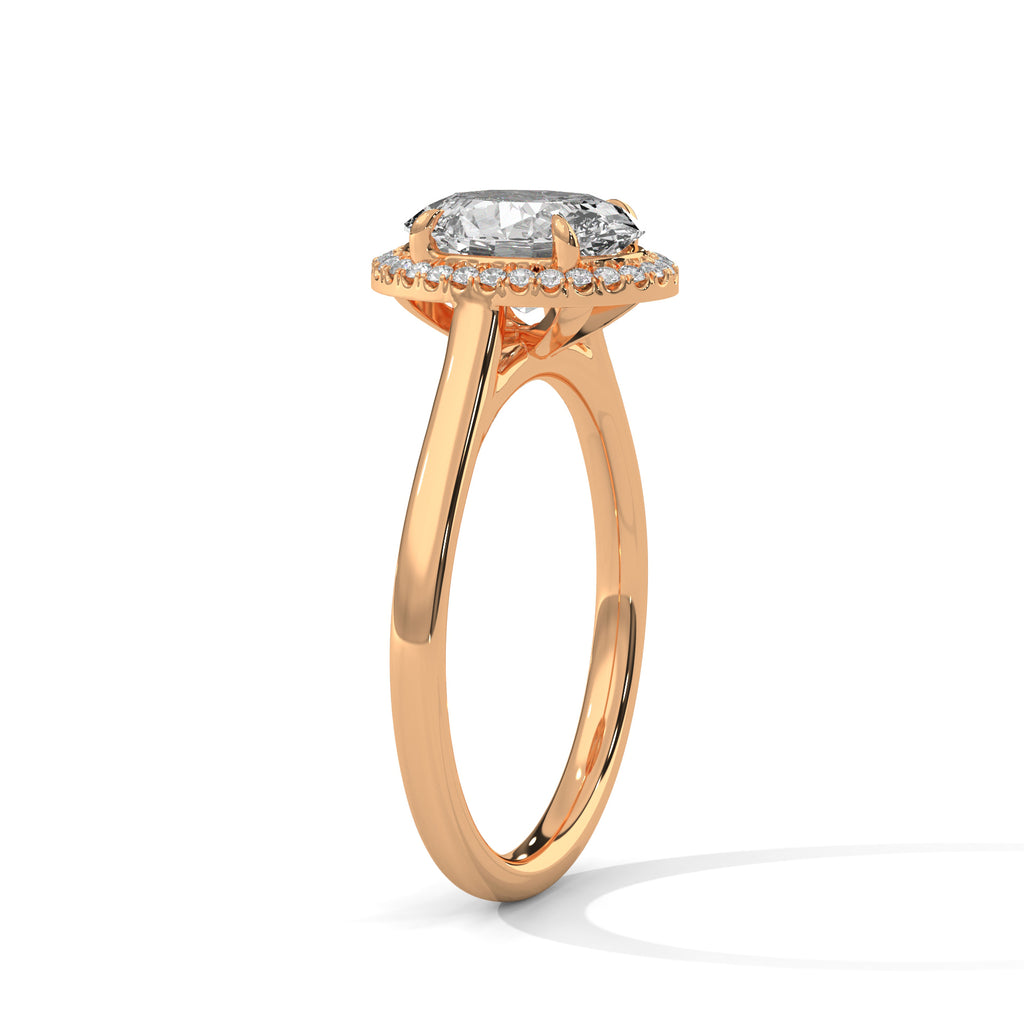 2.00 ct Classic Oval Halo Lab-Grown Diamond Ring with Plain Band 2ct Rose Gold