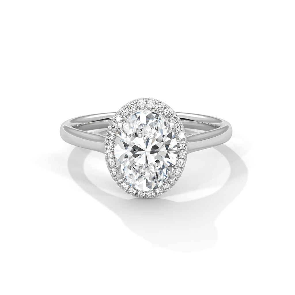2.00 ct Classic Oval Halo Lab-Grown Diamond Ring with Plain Band 2ct White Gold