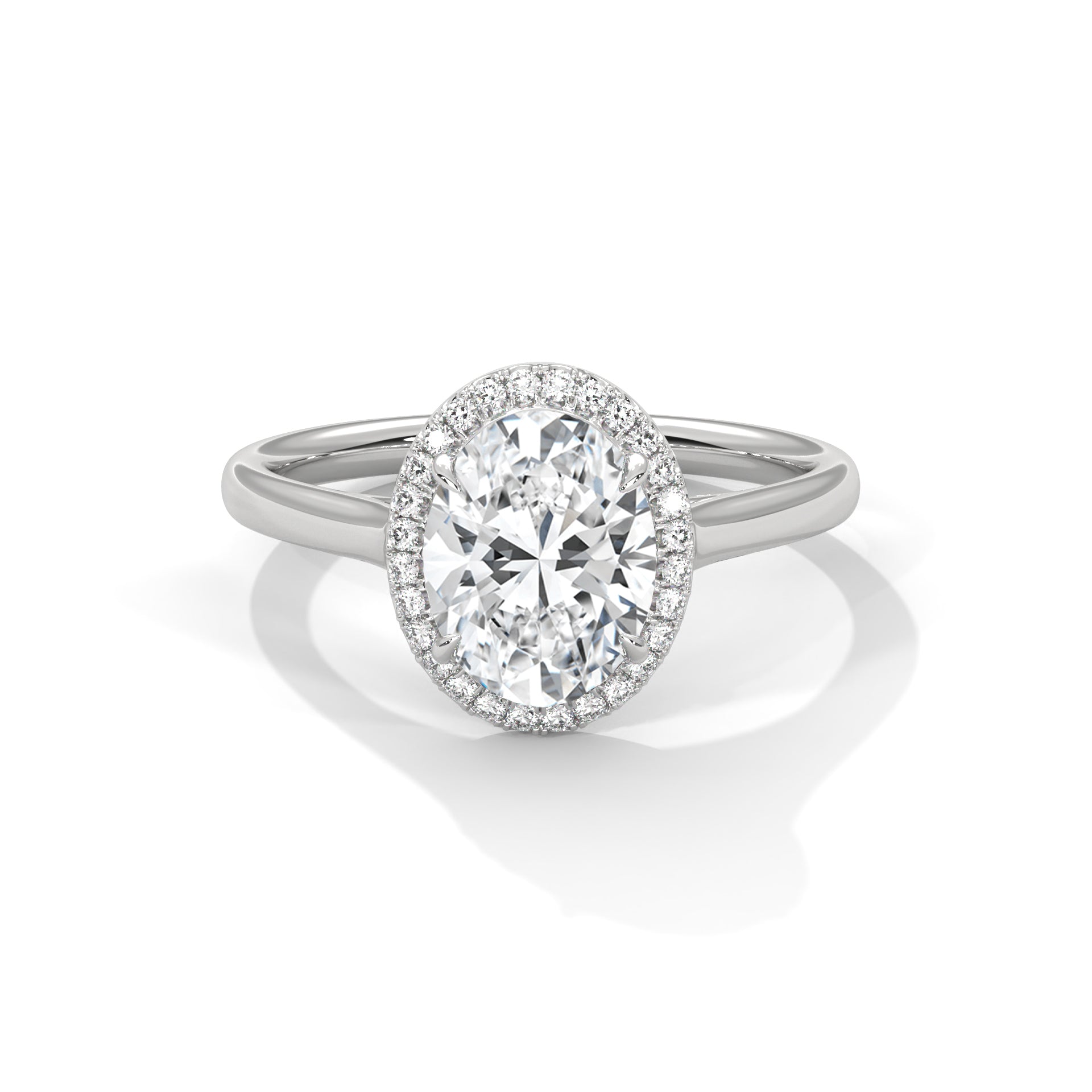 2.00 ct Classic Oval Halo Lab-Grown Diamond Ring with Plain Band 2ct White Gold