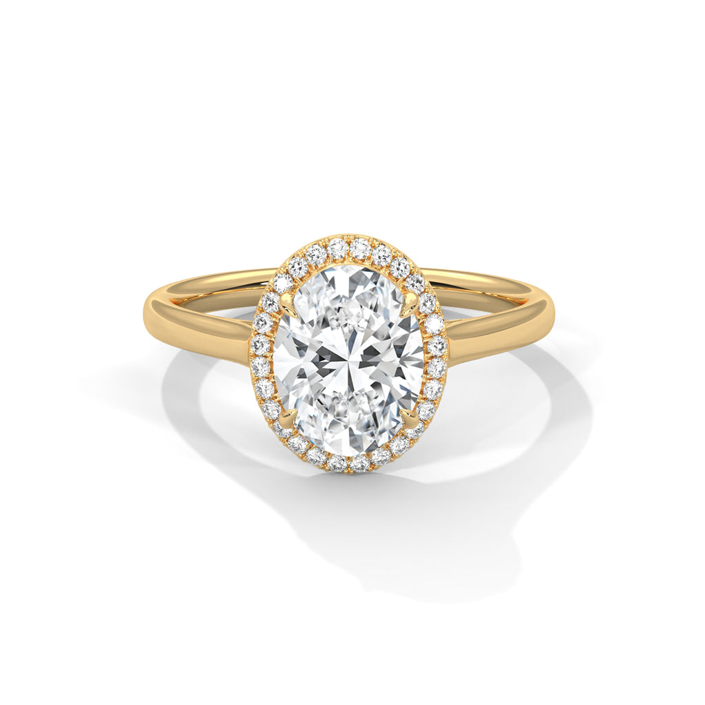 2.00 ct Classic Oval Halo Lab-Grown Diamond Ring with Plain Band 2ct Yellow Gold