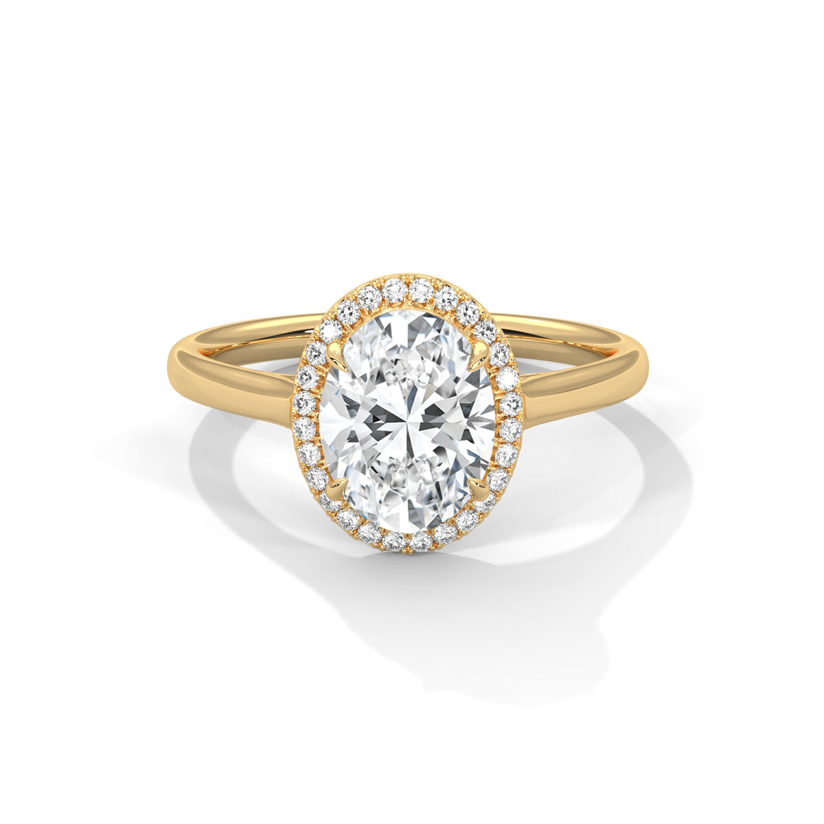 2.00 ct Classic Oval Halo Lab-Grown Diamond Ring with Plain Band 2ct Yellow Gold