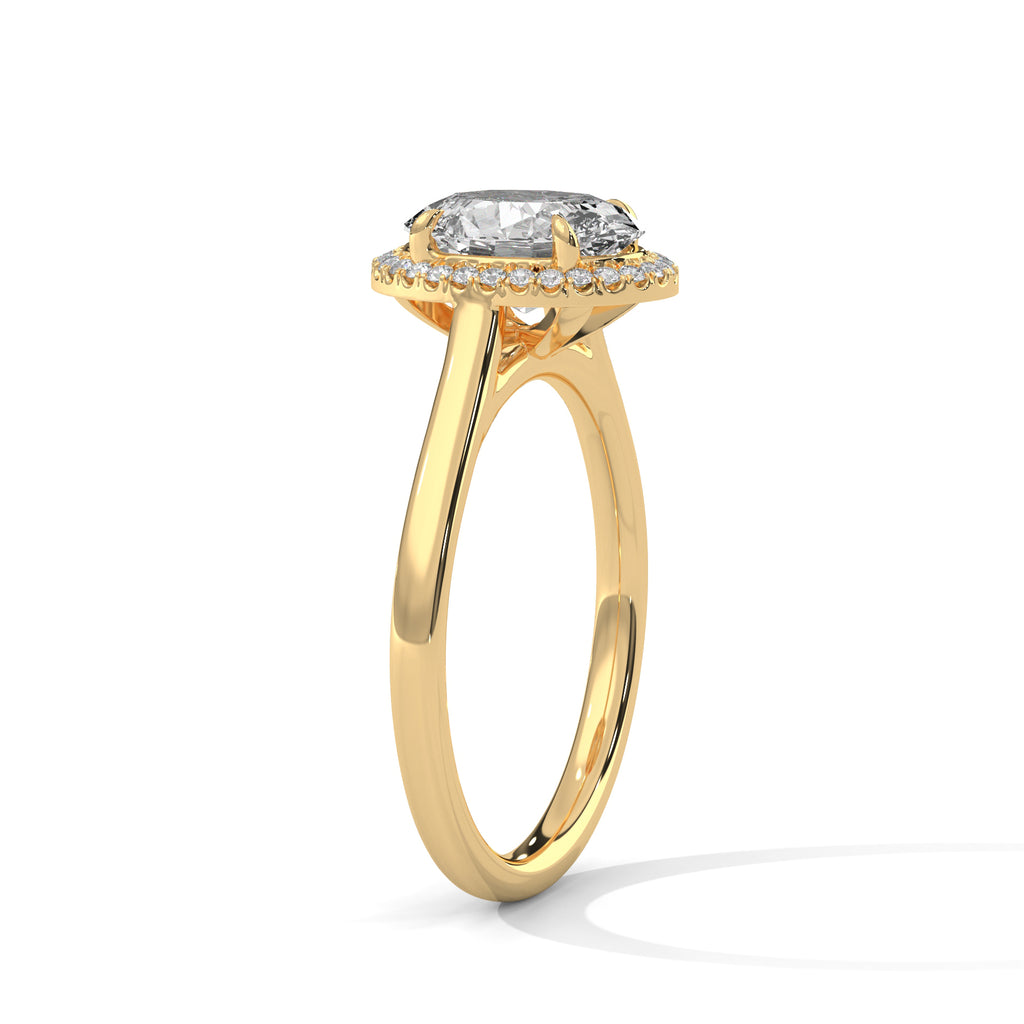 2.00 ct Classic Oval Halo Lab-Grown Diamond Ring with Plain Band 2ct Yellow Gold