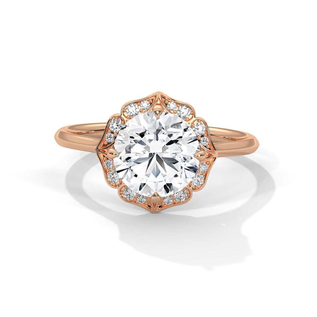 2.00 ct Vintage Style Floral Halo Round Lab-Grown Diamond Ring 2ct Rose Gold