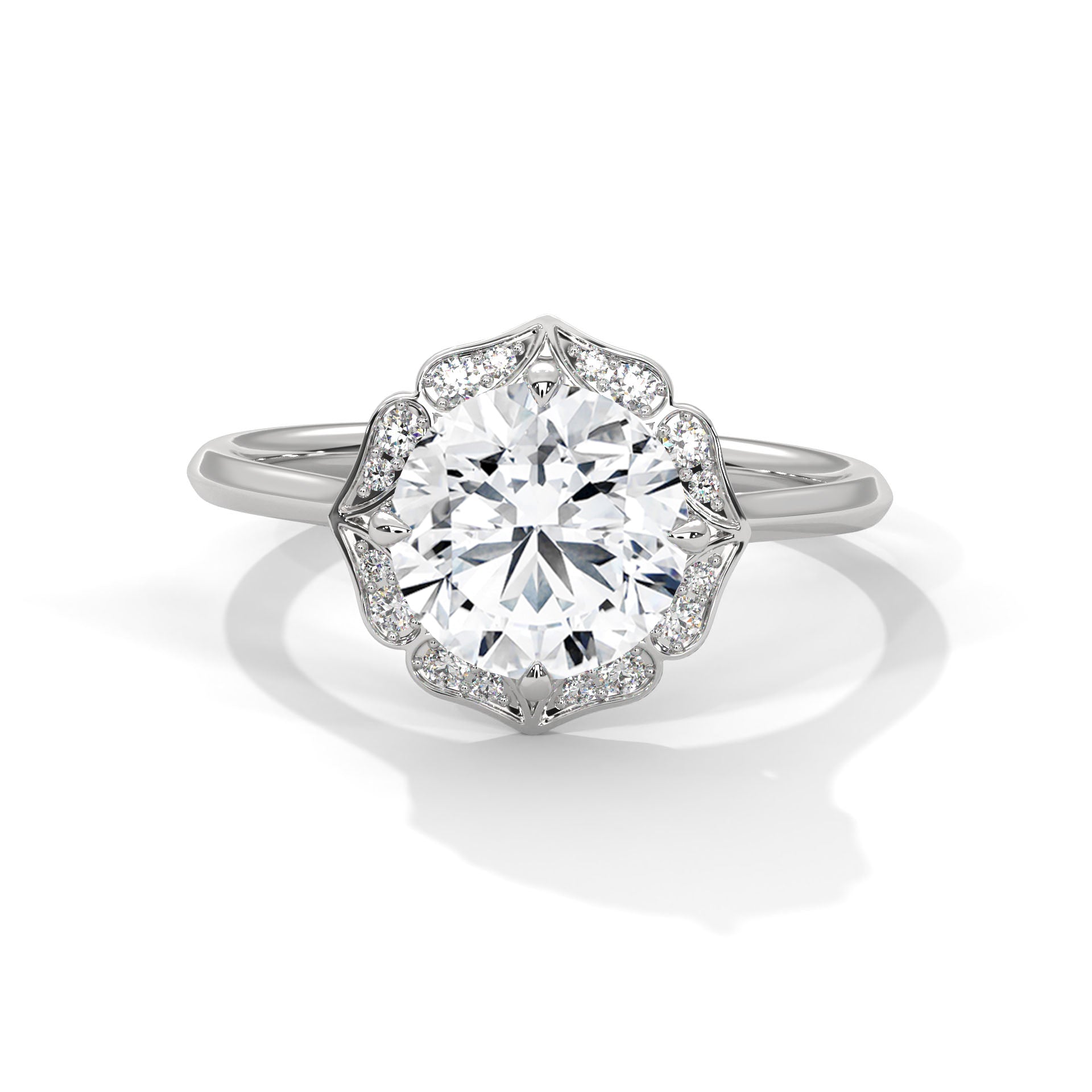 2.00 ct Vintage Style Floral Halo Round Lab-Grown Diamond Ring 2ct White Gold