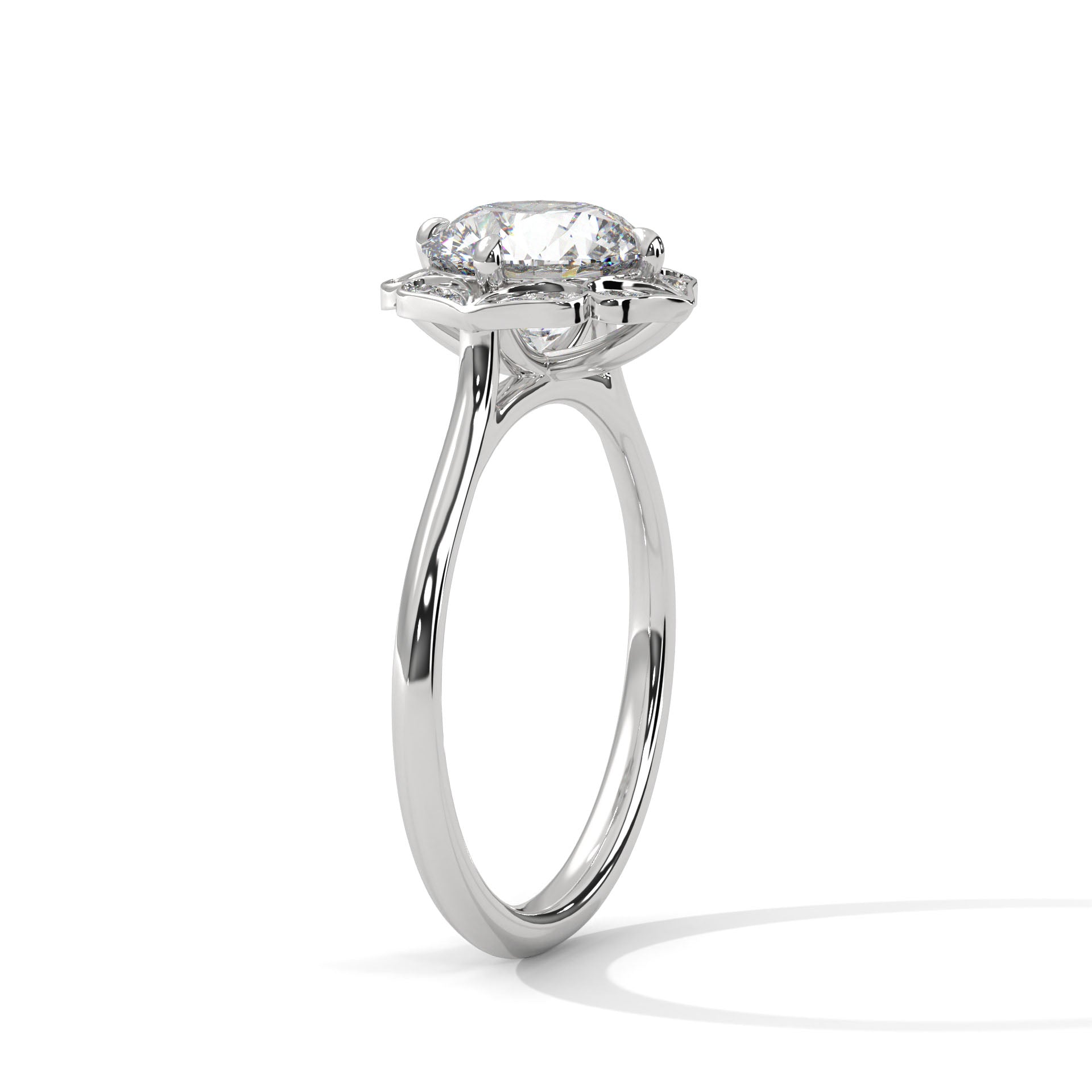 2.00 ct Vintage Style Floral Halo Round Lab-Grown Diamond Ring 2ct White Gold