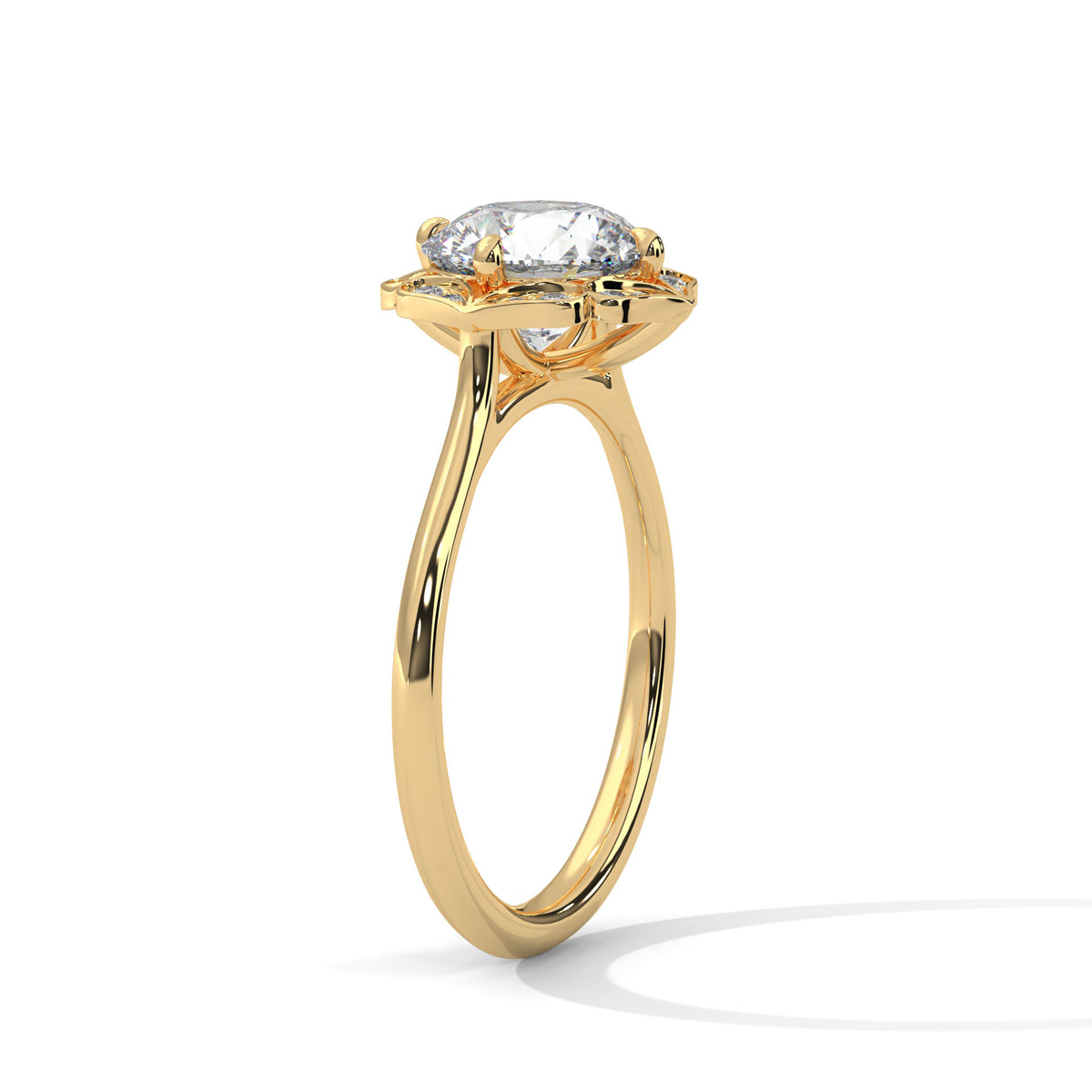 2.00 ct Vintage Style Floral Halo Round Lab-Grown Diamond Ring 2ct Yellow Gold