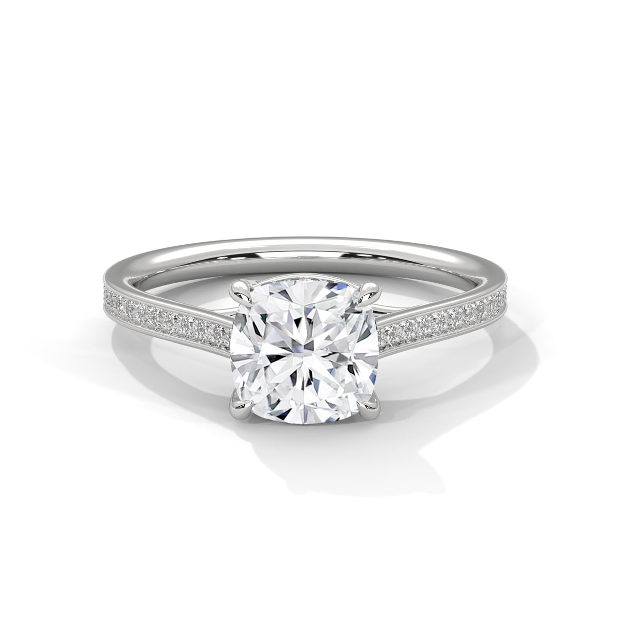 2.00 ct Cushion Solitaire with Pavé Band 2ct White Gold