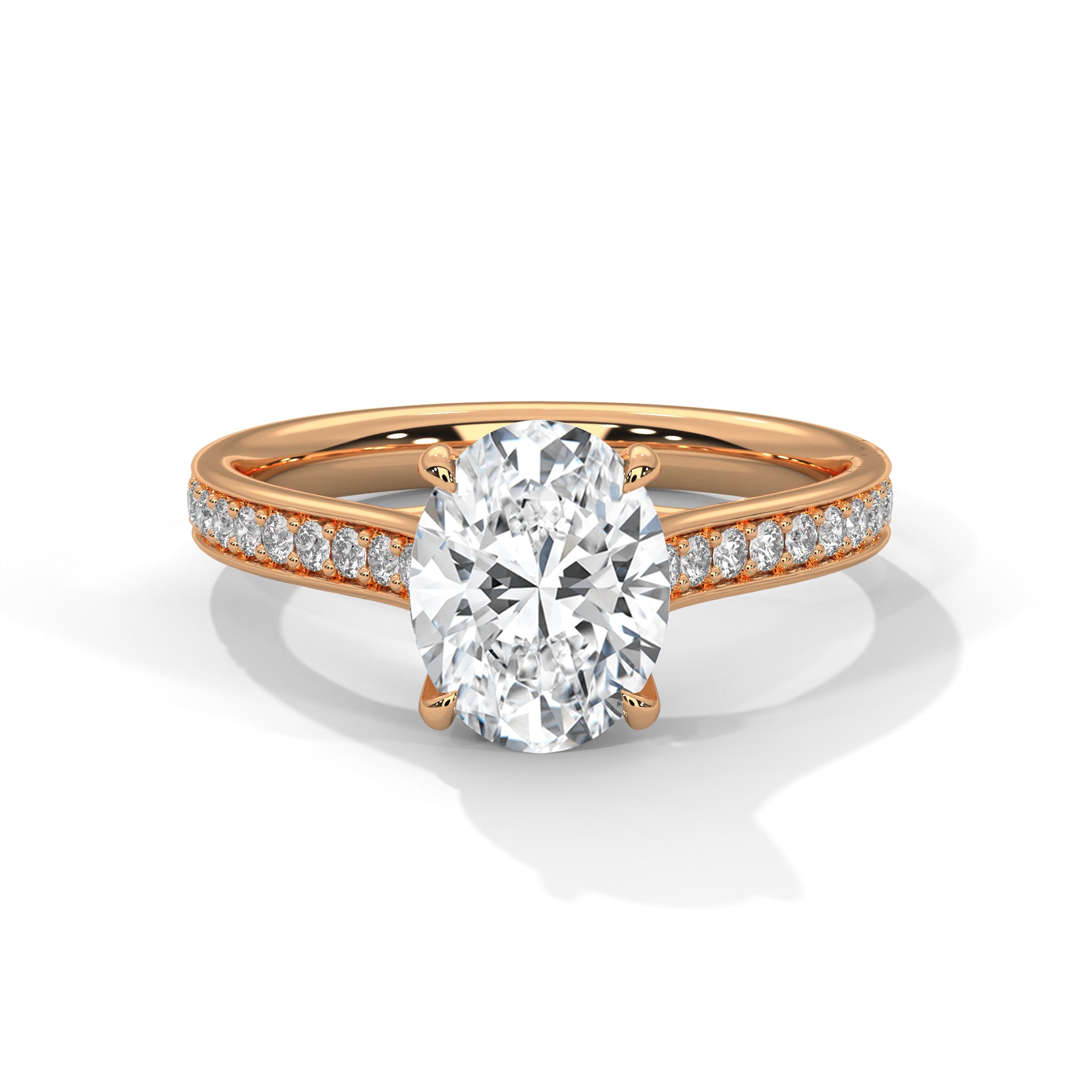 2.00 ct Oval Cut Lab-Grown Diamond Pavé Engagement Ring 2ct Rose Gold