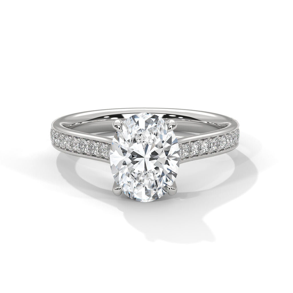 2.00 ct Oval Cut Lab-Grown Diamond Pavé Engagement Ring 2ct White Gold