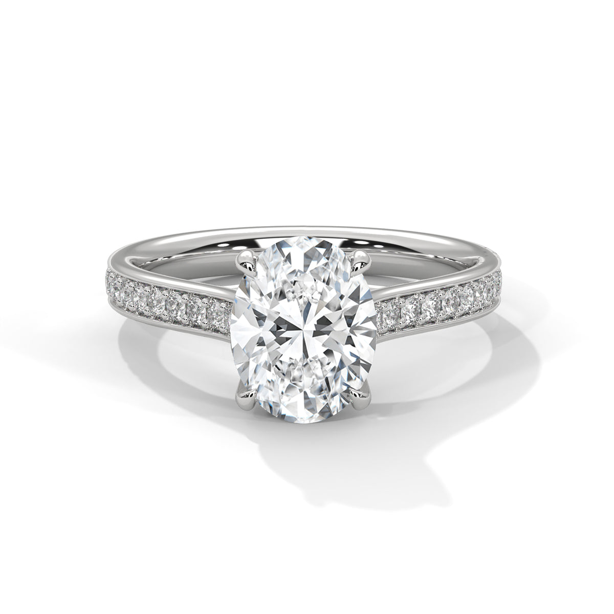 2.00 ct Oval Cut Lab-Grown Diamond Pavé Engagement Ring 2ct White Gold