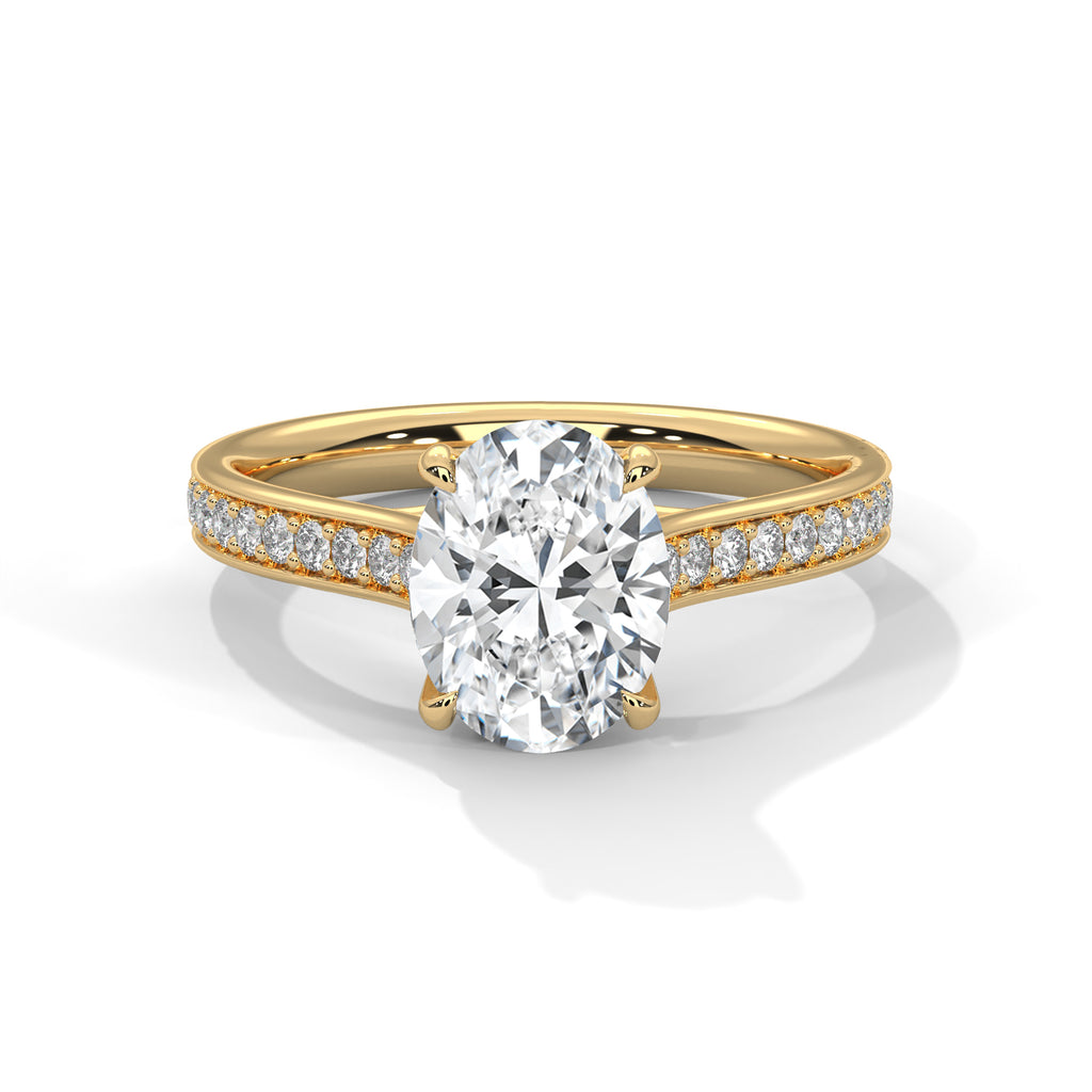2.00 ct Oval Cut Lab-Grown Diamond Pavé Engagement Ring 2ct Yellow Gold