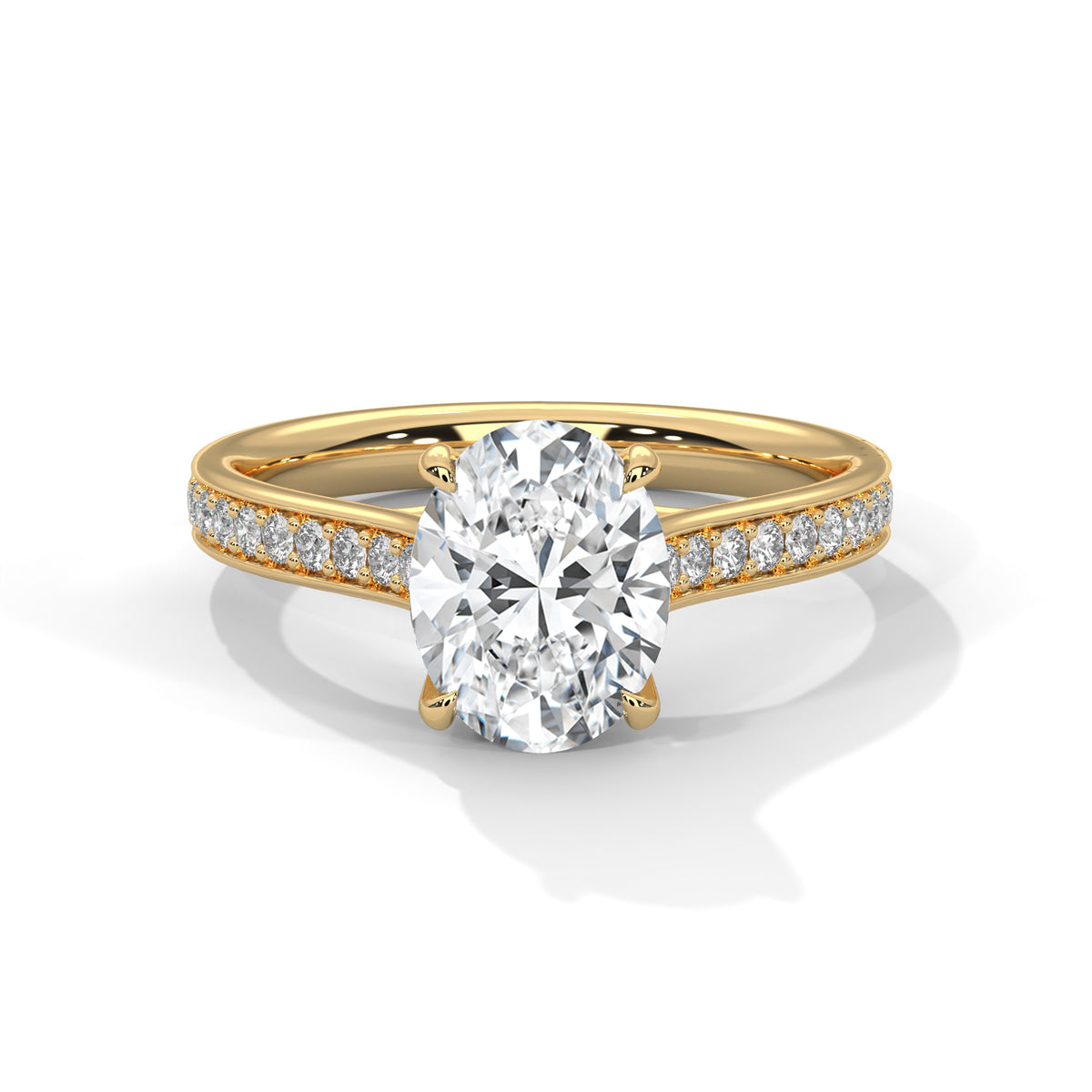 2.00 ct Oval Cut Lab-Grown Diamond Pavé Engagement Ring 2ct Yellow Gold