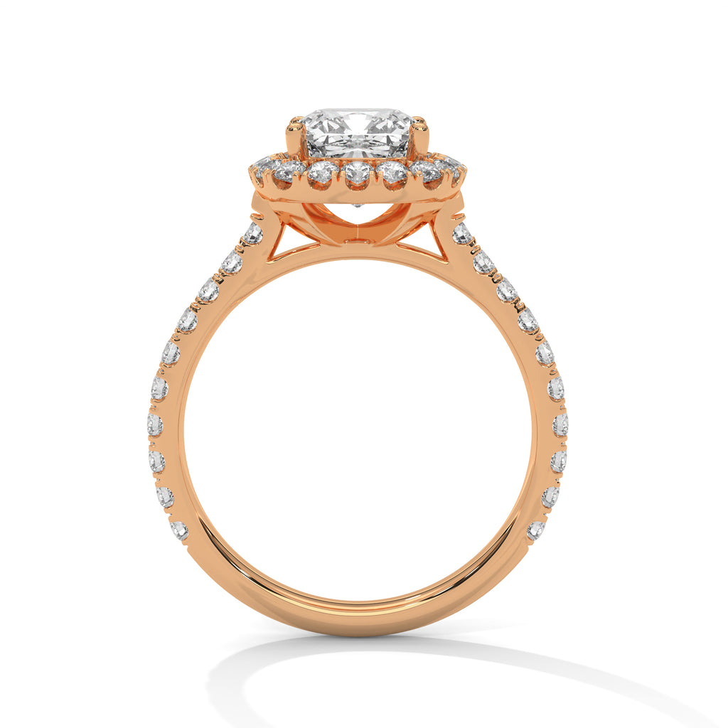 2.00 ct Cushion Opulent Designer Halo Ring 2ct Rose Gold