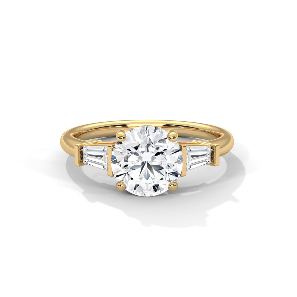 2.00 ct Round Center with Baguette Side Stones Ring 2ct Yellow Gold