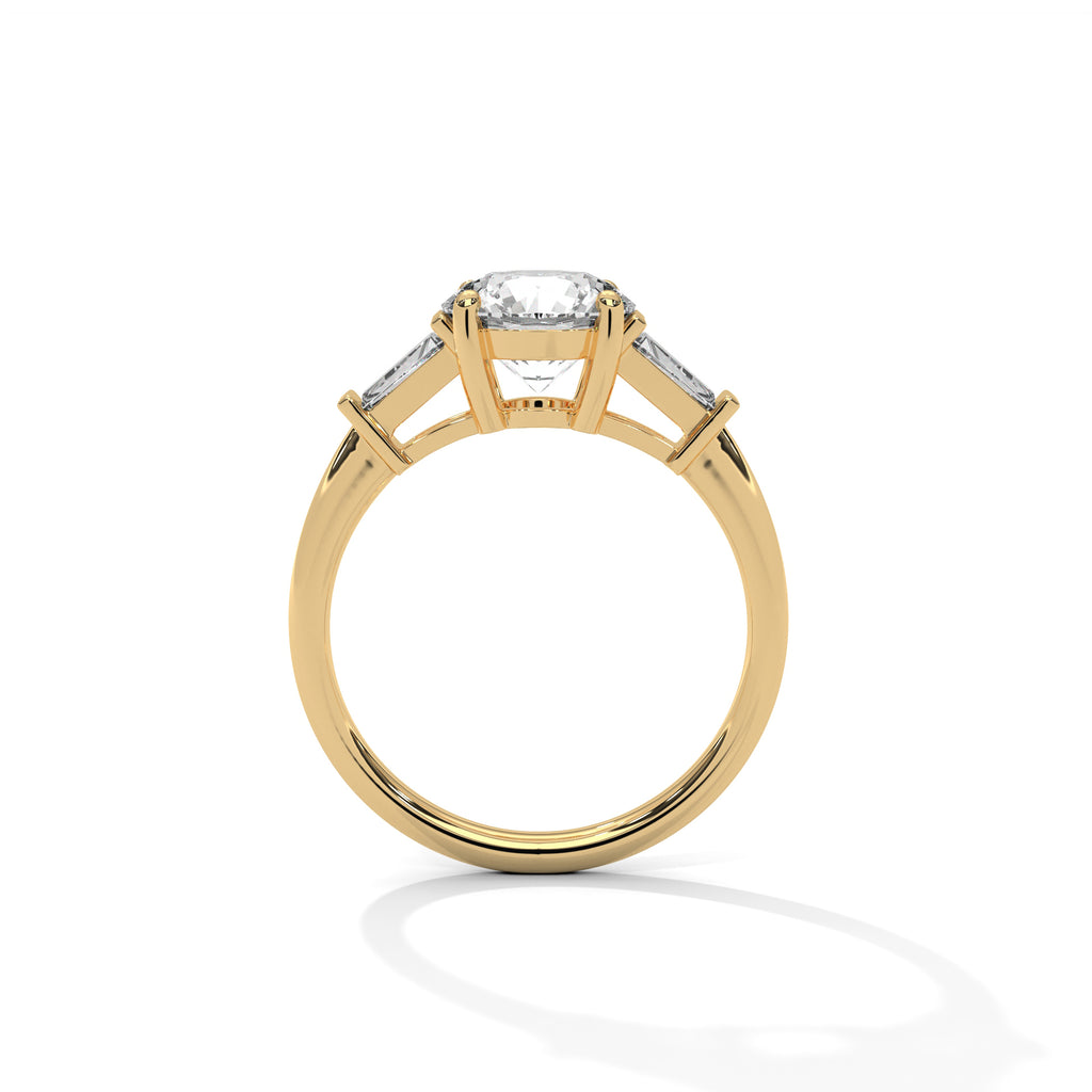 2.00 ct Round Center with Baguette Side Stones Ring 2ct Yellow Gold