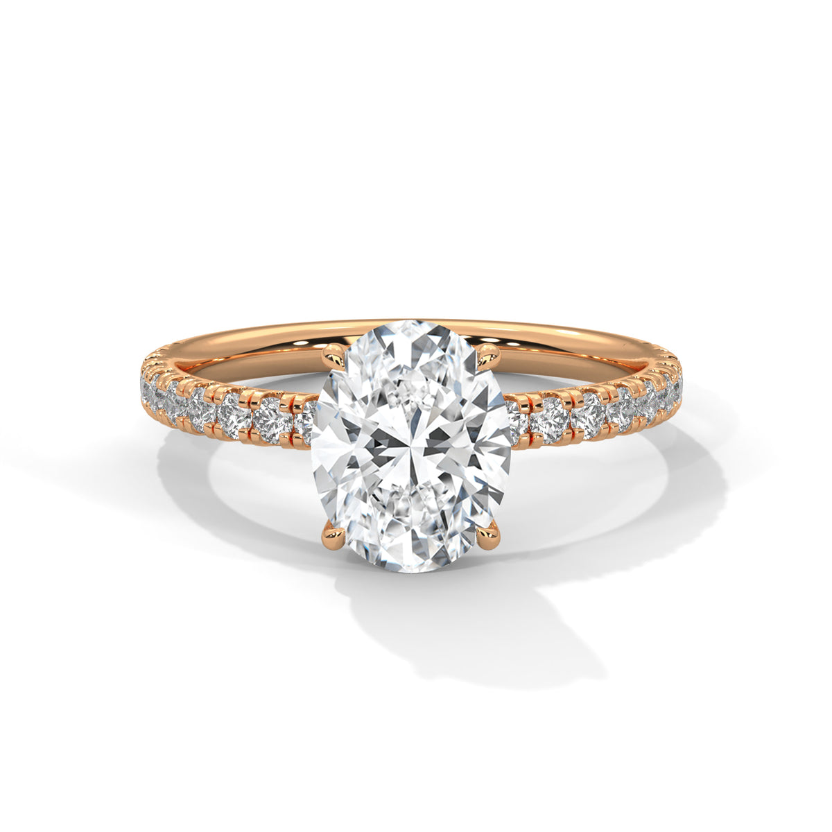 2.00 ct Oval Cut Accent Band Engagement Ring 2ct Rose Gold