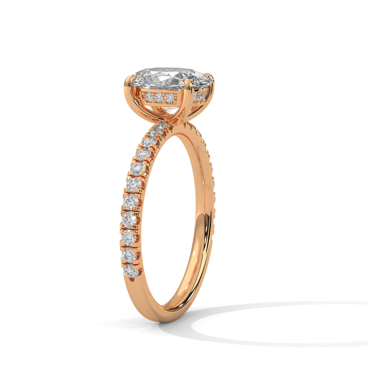 2.00 ct Oval Cut Accent Band Engagement Ring 2ct Rose Gold