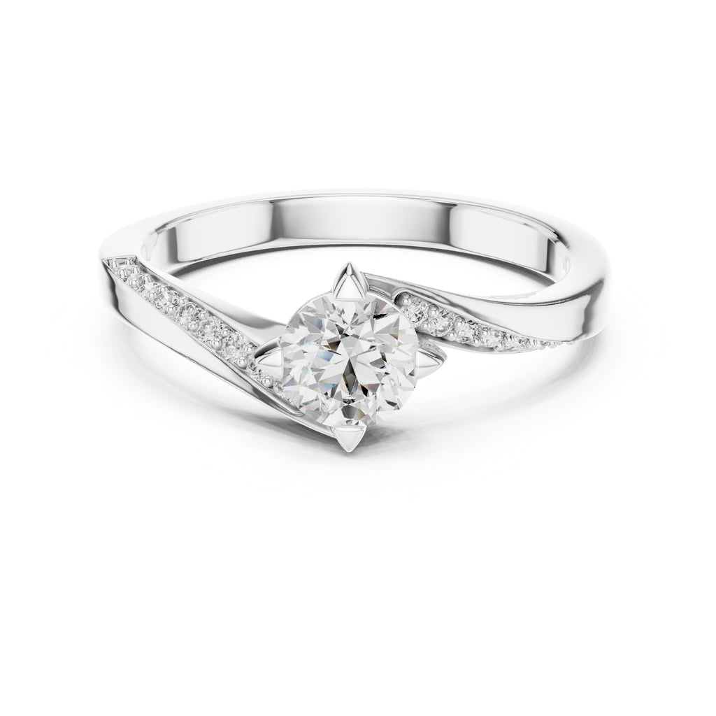 Swirling Solitaire Statement Ring 0.5ct White Gold