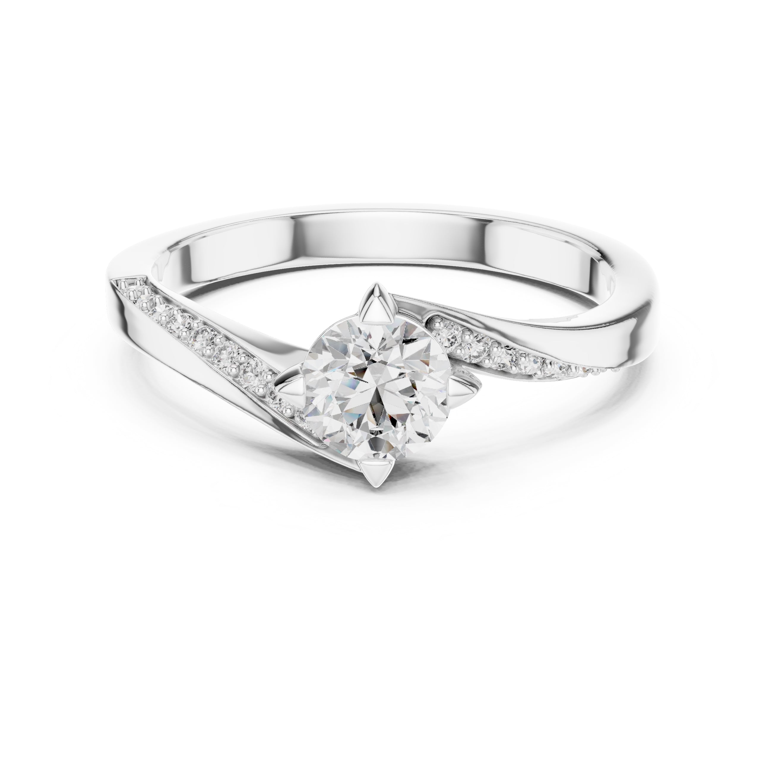 Swirling Solitaire Statement Ring 0.5ct White Gold