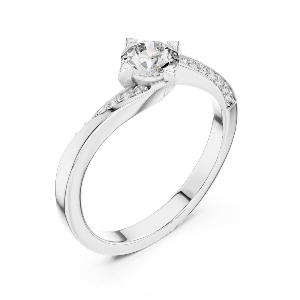 Swirling Solitaire Statement Ring 0.5ct White Gold