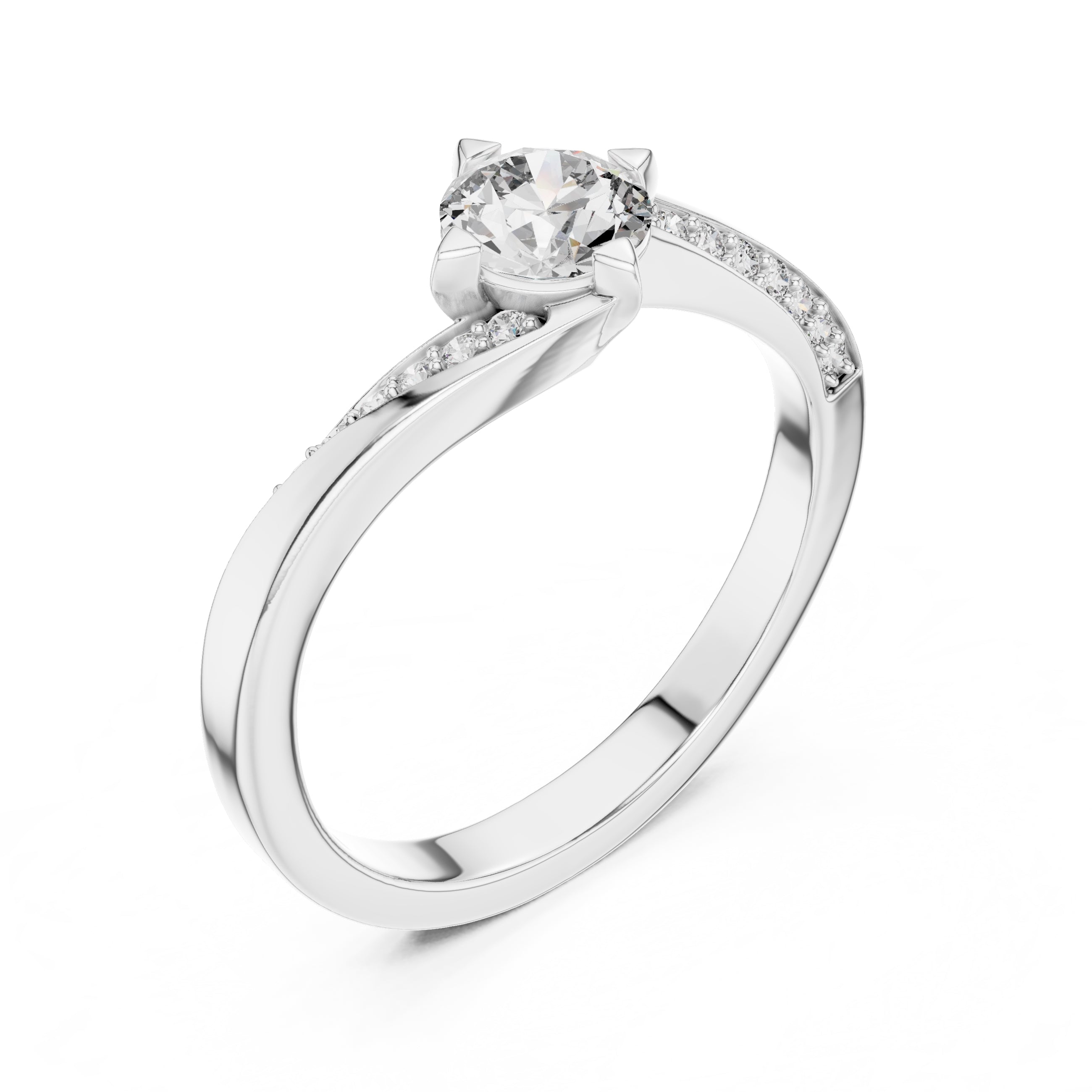 Swirling Solitaire Statement Ring 0.5ct White Gold