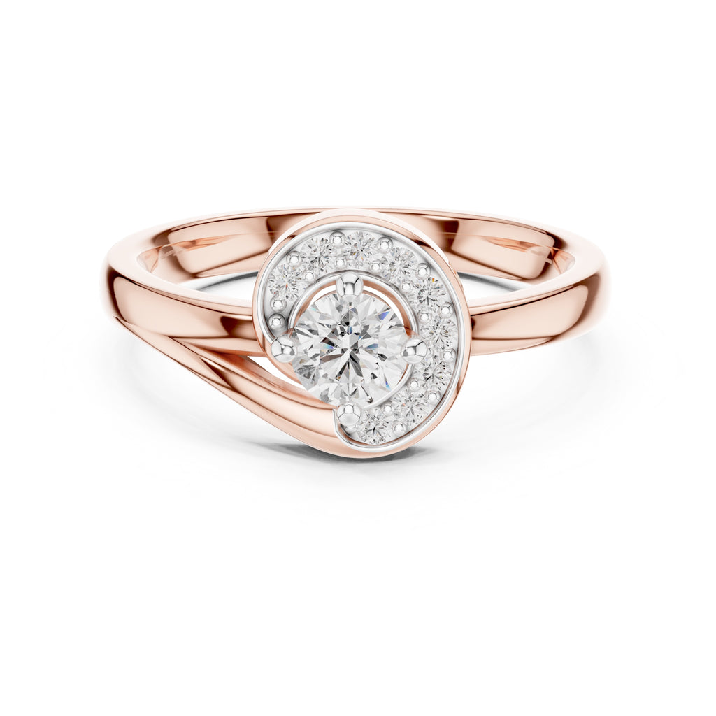 Swirling Crescent Halo Statement Ring Rose Gold