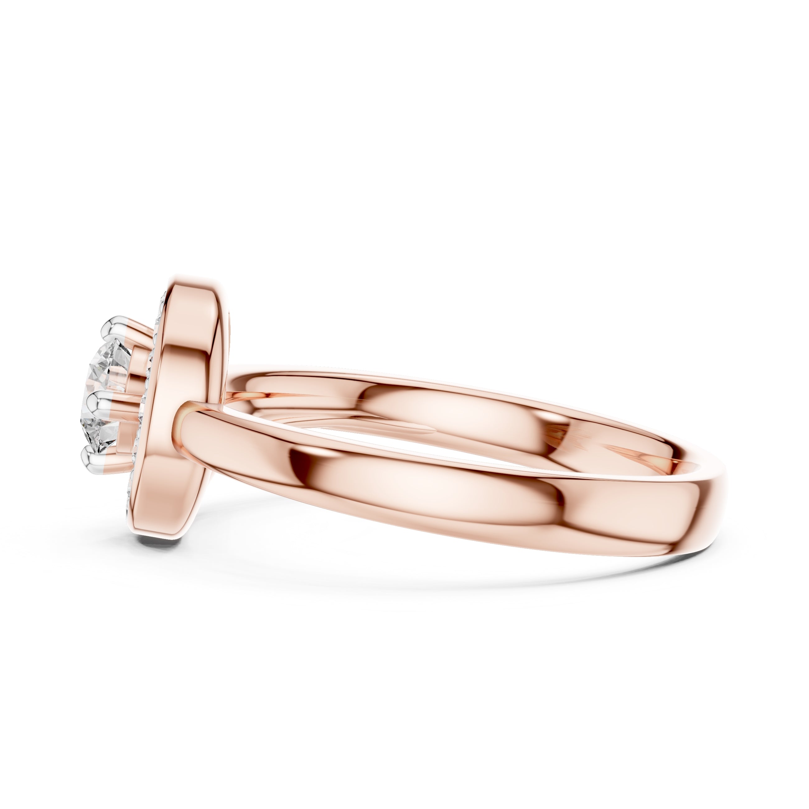 Swirling Crescent Halo Statement Ring Rose Gold