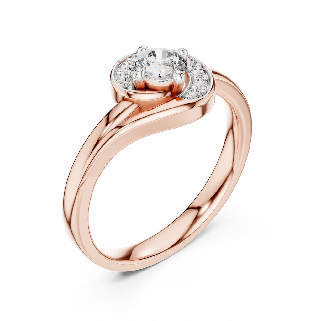 Swirling Crescent Halo Statement Ring Rose Gold
