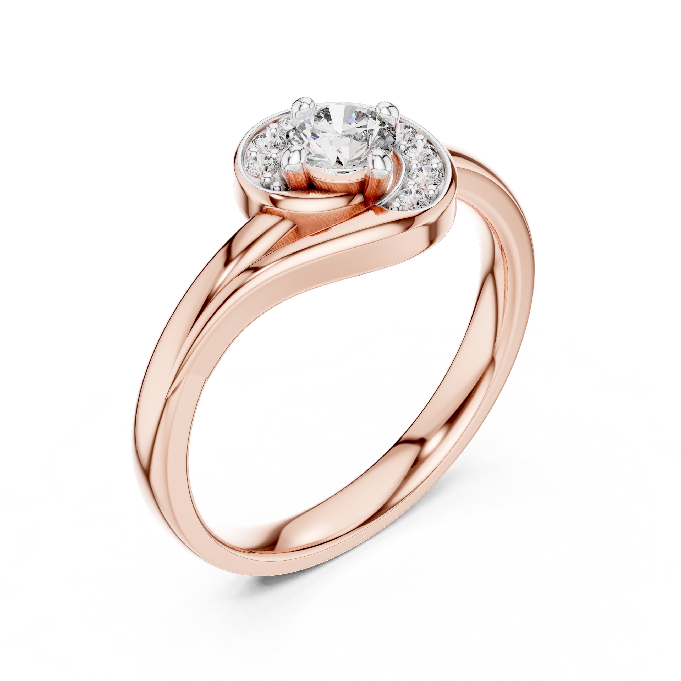 Swirling Crescent Halo Statement Ring Rose Gold