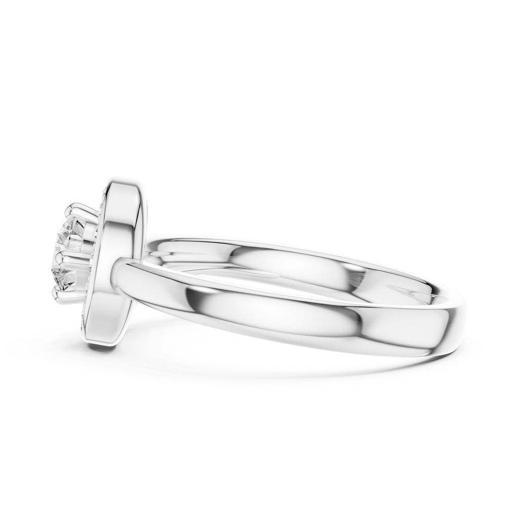 Swirling Crescent Halo Statement Ring White Gold