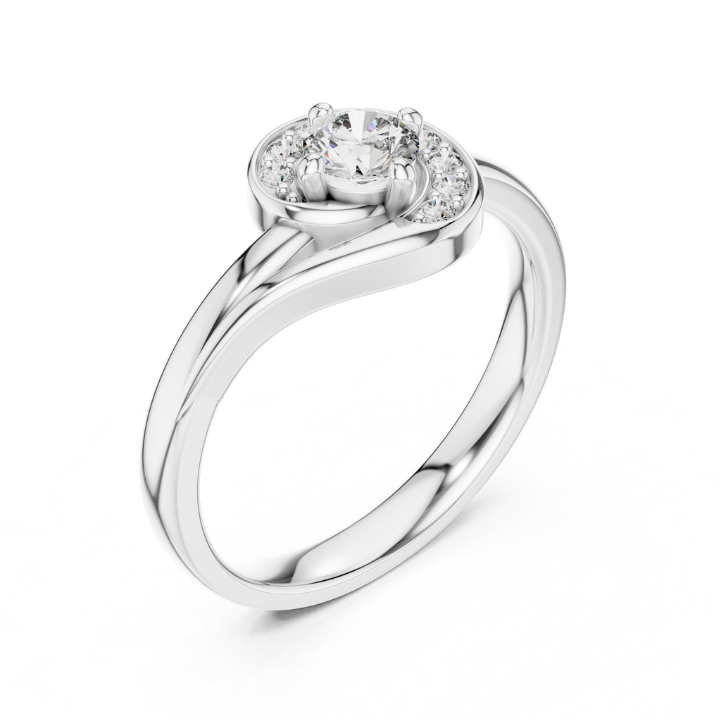Swirling Crescent Halo Statement Ring White Gold