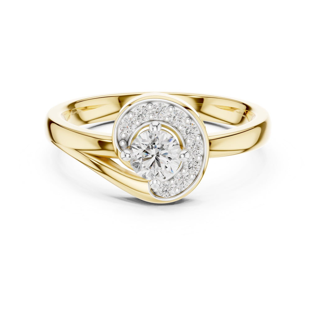 Swirling Crescent Halo Statement Ring Yellow Gold