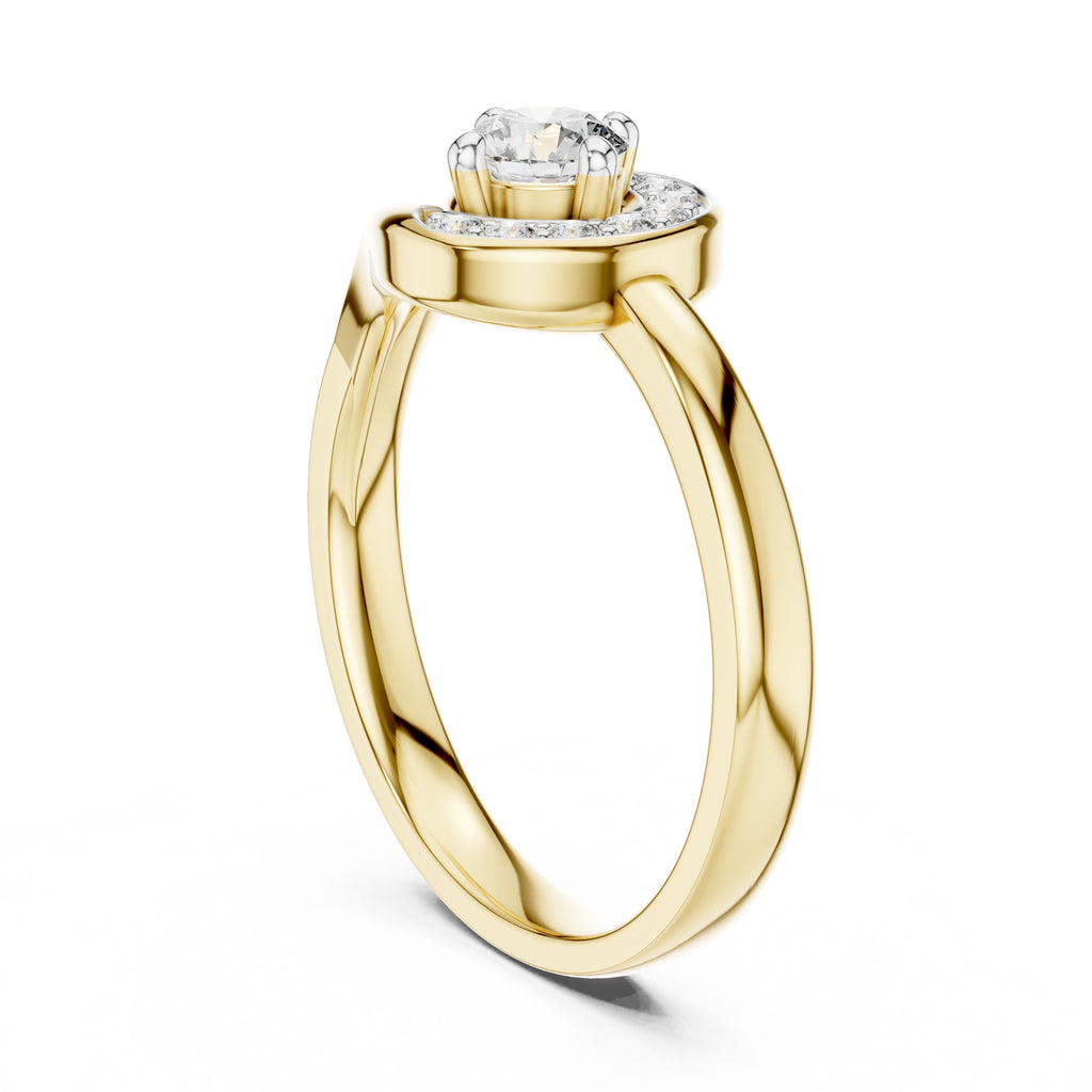 Swirling Crescent Halo Statement Ring Yellow Gold