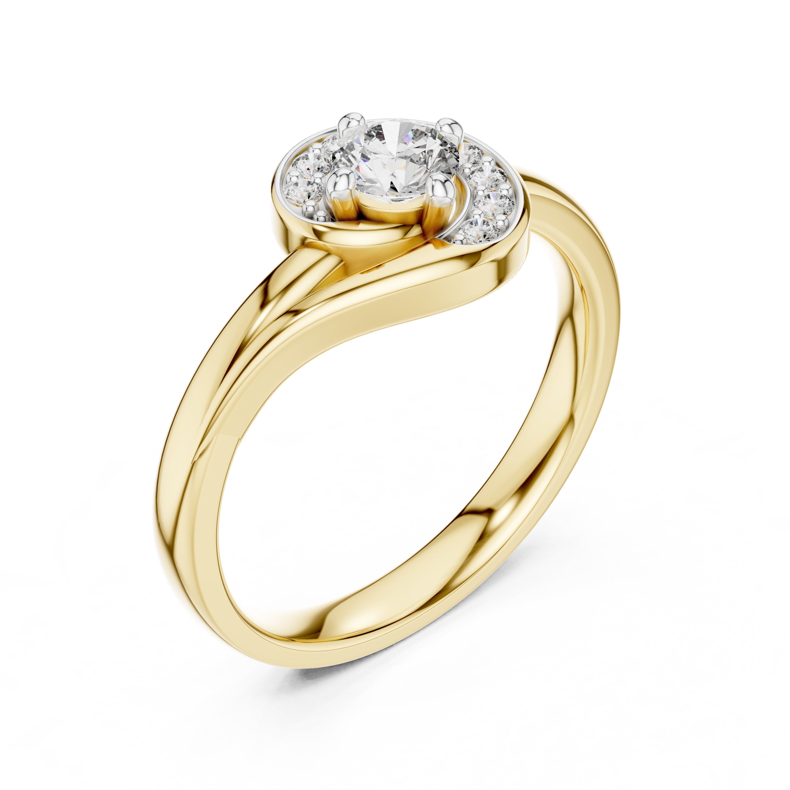Swirling Crescent Halo Statement Ring Yellow Gold
