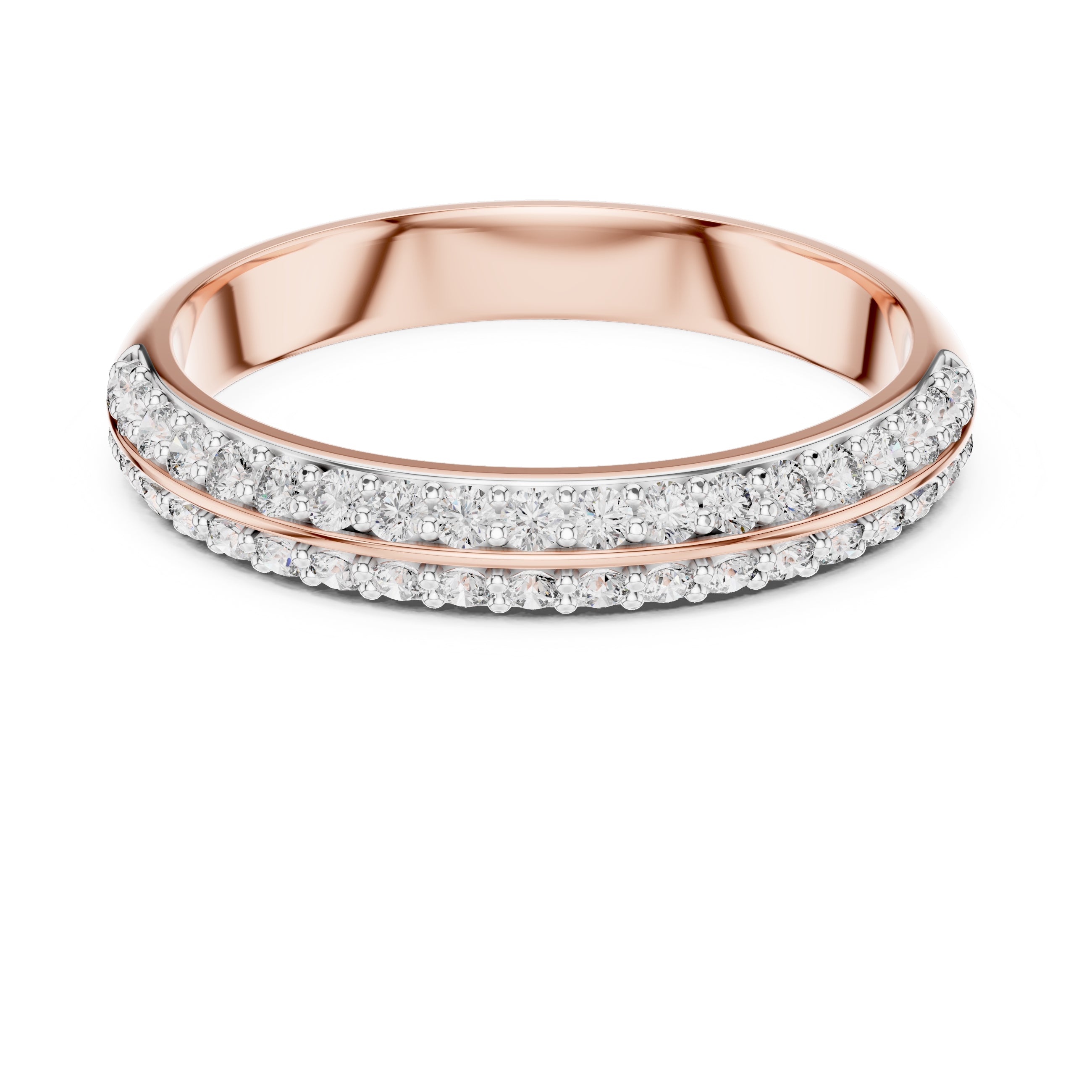 Double-Row Pavé Band Statement Ring Rose Gold