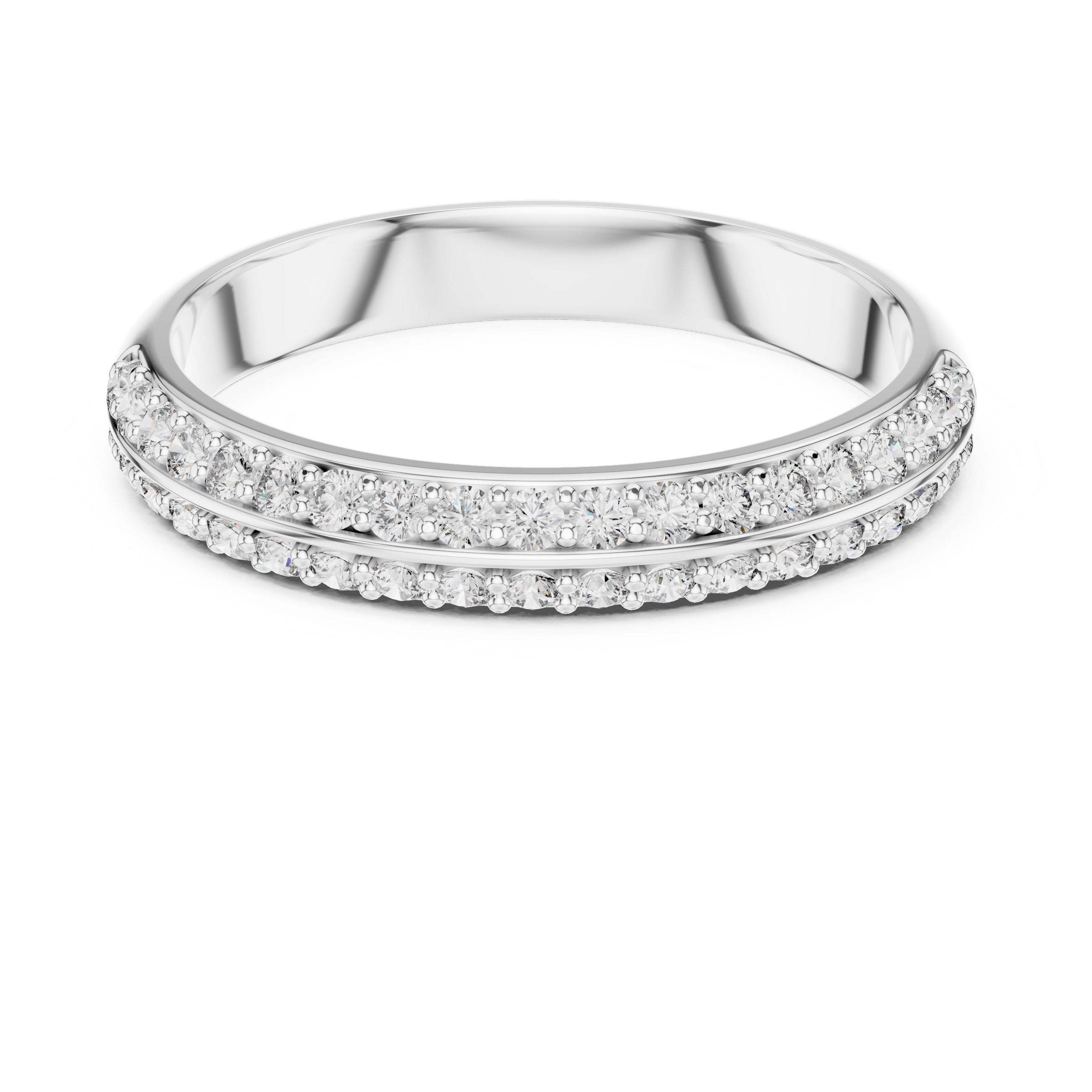 Double-Row Pavé Band Statement Ring White Gold