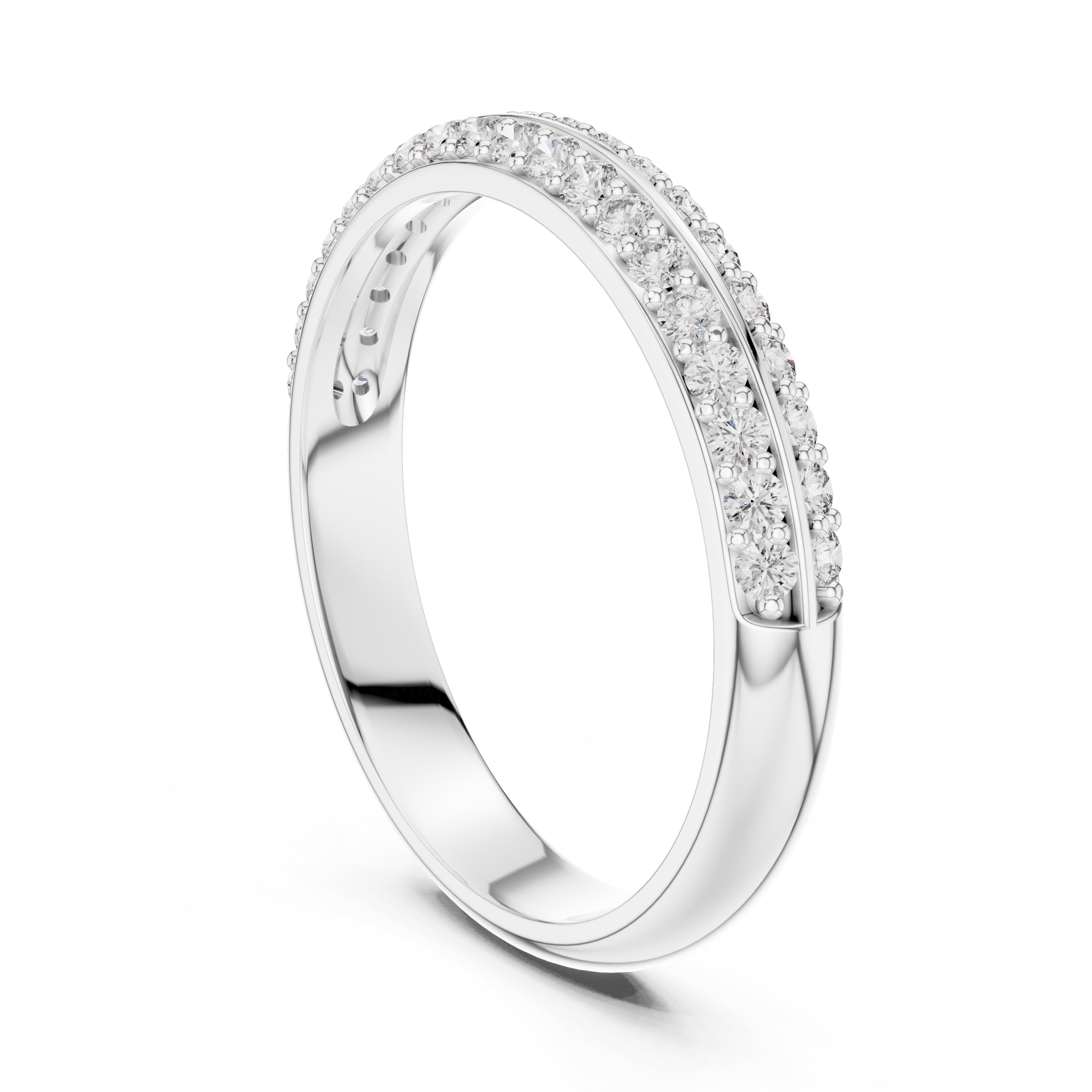 Double-Row Pavé Band Statement Ring White Gold