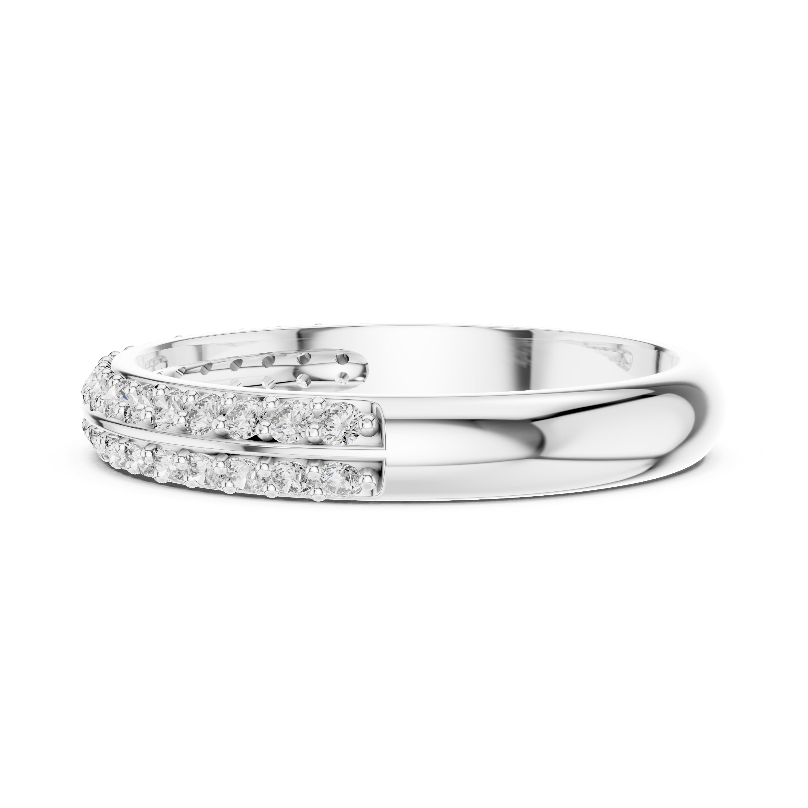 Double-Row Pavé Band Statement Ring White Gold