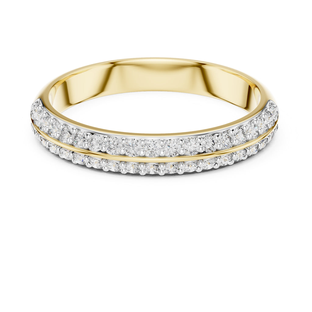 Double-Row Pavé Band Statement Ring Yellow Gold