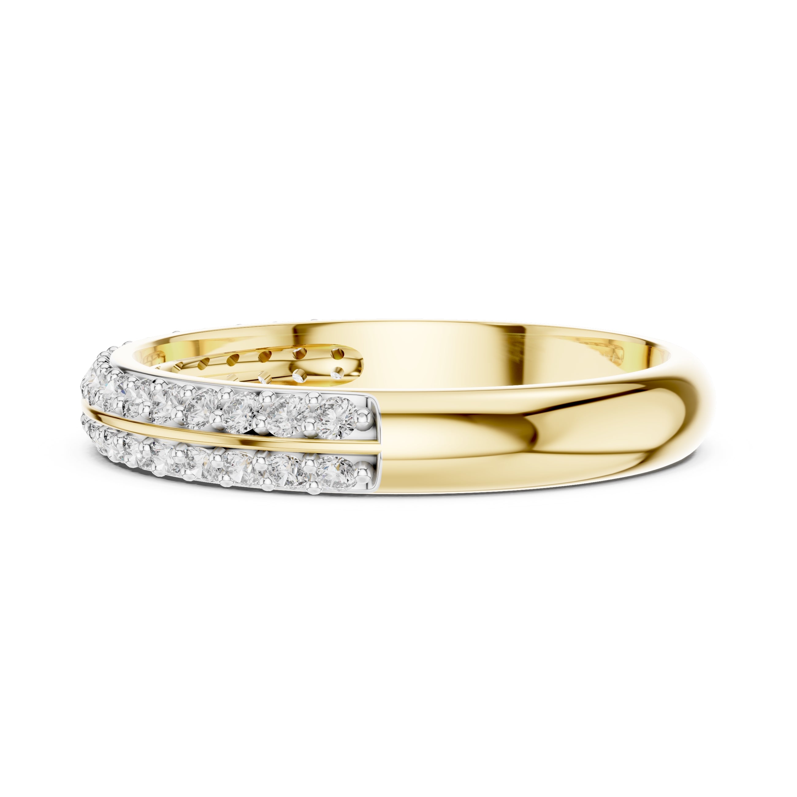 Double-Row Pavé Band Statement Ring Yellow Gold