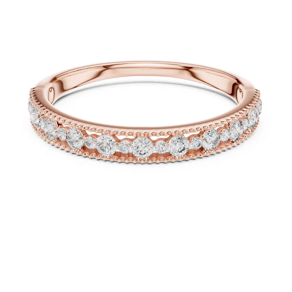 Milgrain Alternating Diamond Band Statement Ring Rose Gold