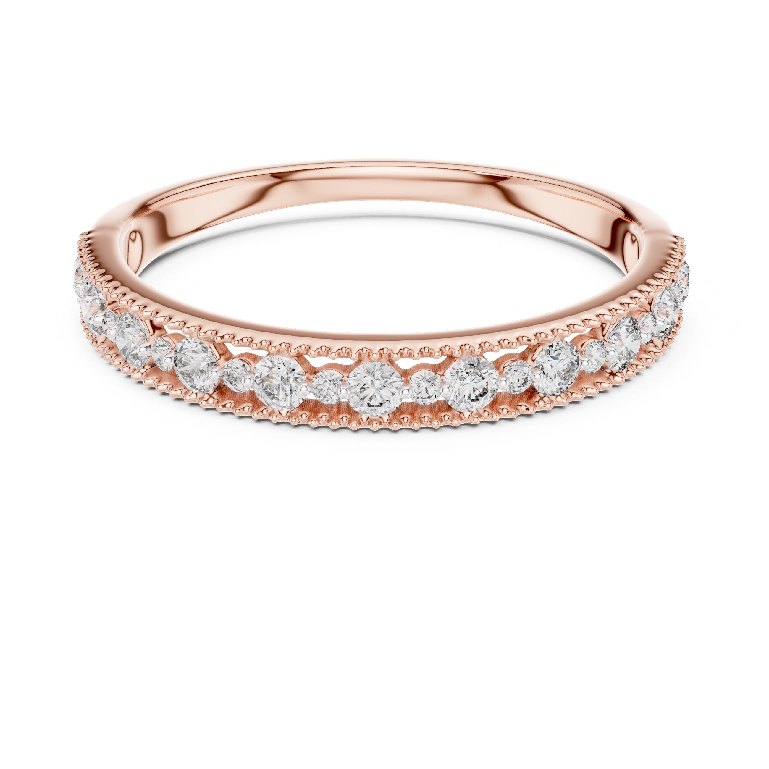 Milgrain Alternating Diamond Band Statement Ring Rose Gold