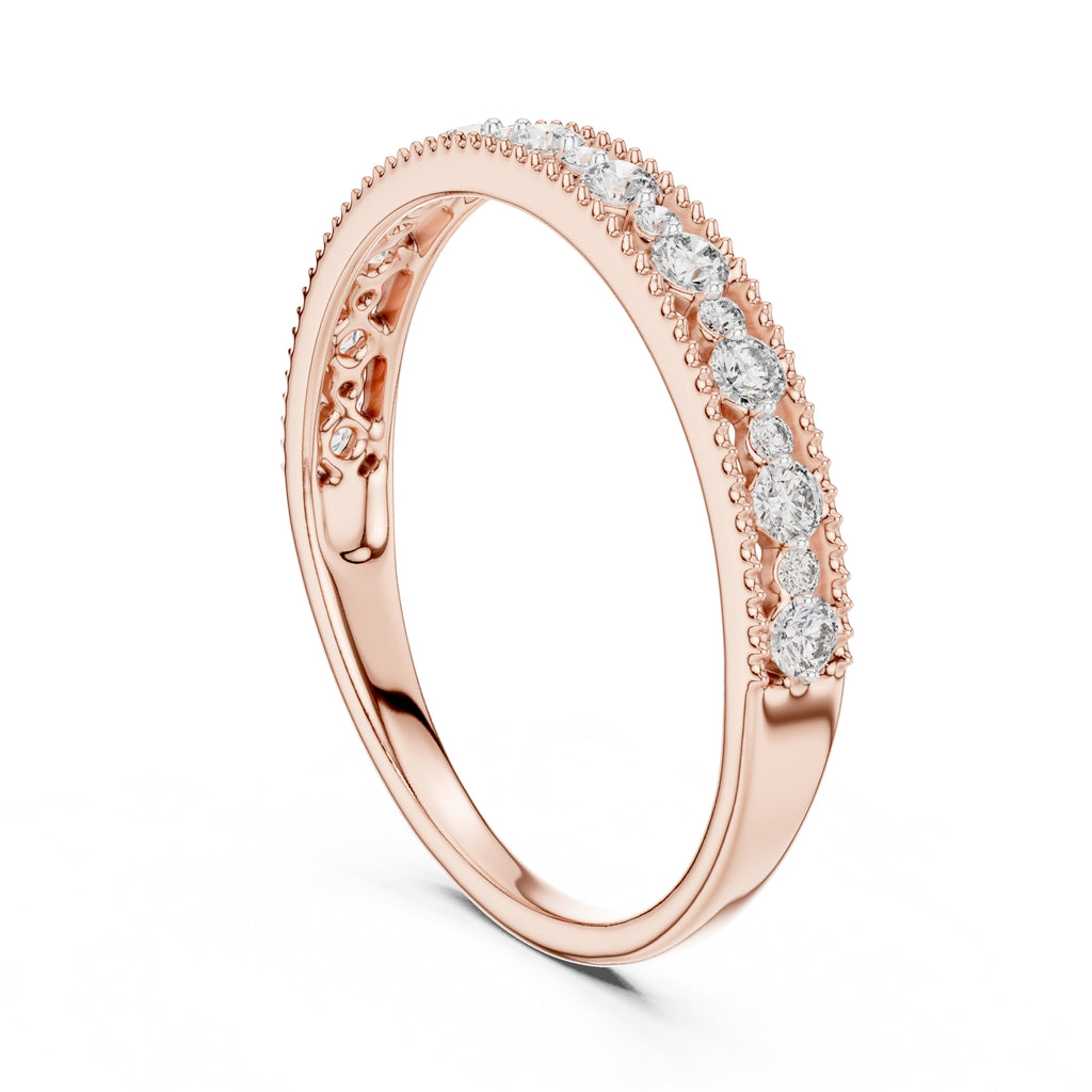 Milgrain Alternating Diamond Band Statement Ring Rose Gold
