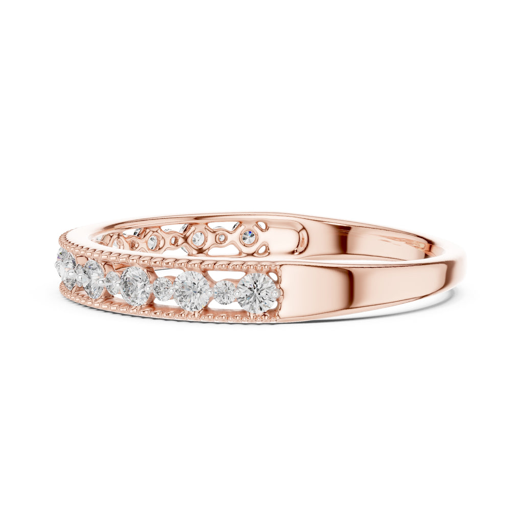 Milgrain Alternating Diamond Band Statement Ring Rose Gold
