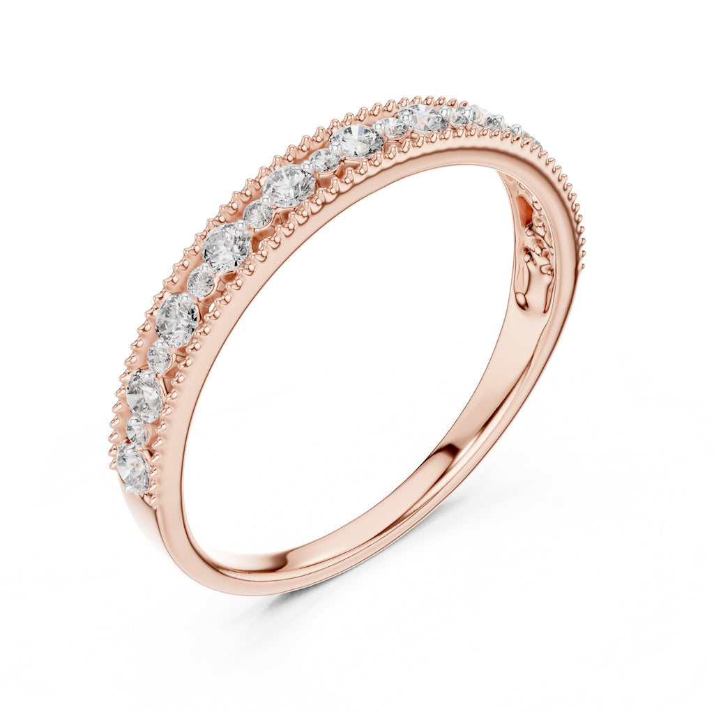 Milgrain Alternating Diamond Band Statement Ring Rose Gold