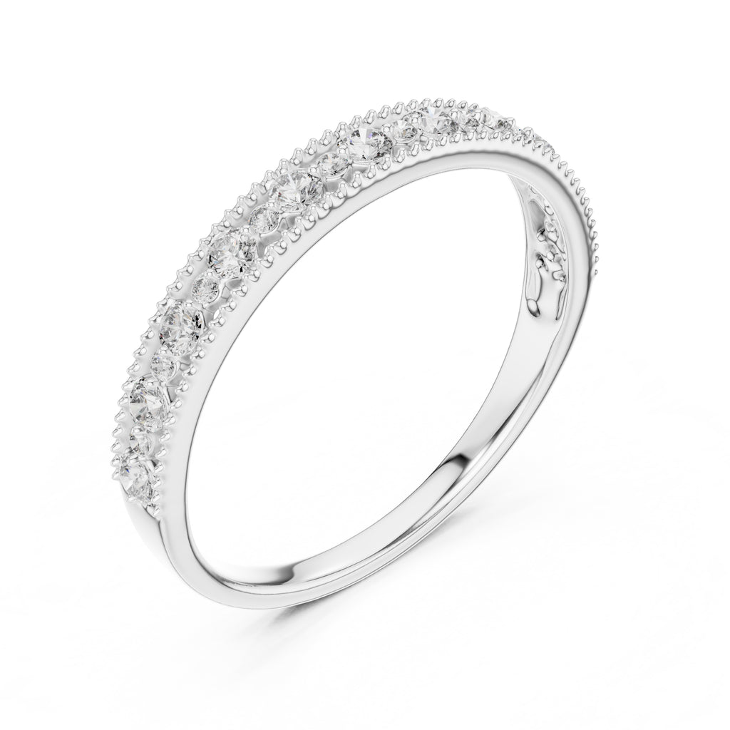 Milgrain Alternating Diamond Band Statement Ring White Gold