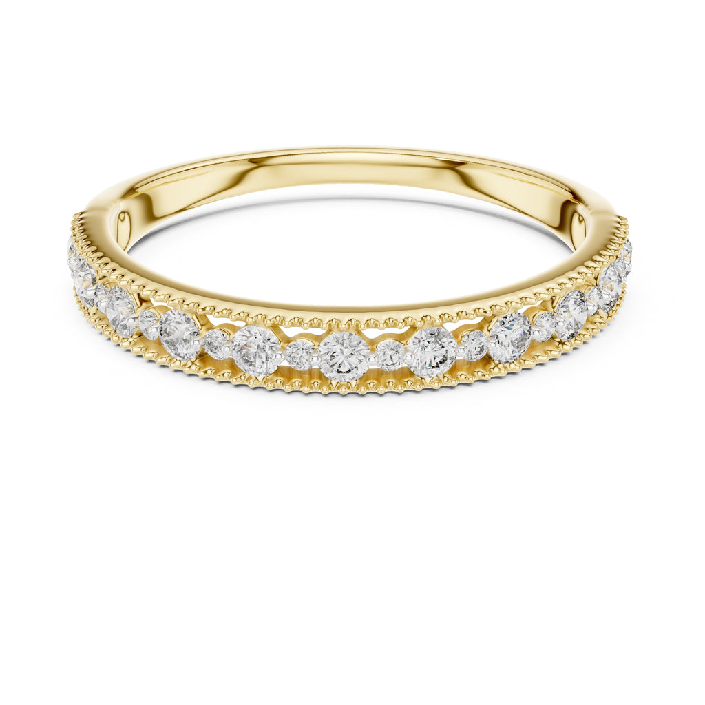 Milgrain Alternating Diamond Band Statement Ring Yellow Gold