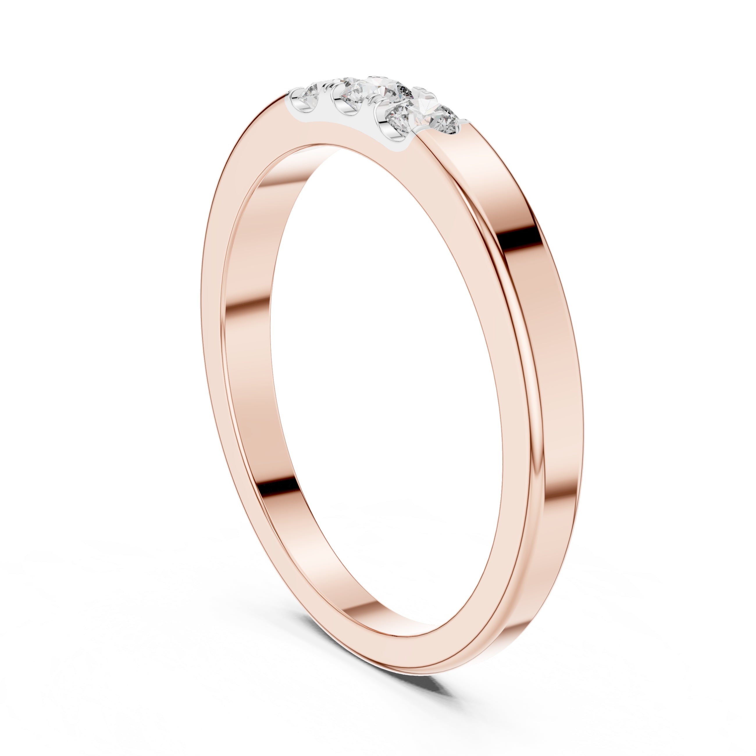 Flush-Set Three-Stone Minimalist Ring Rose Gold