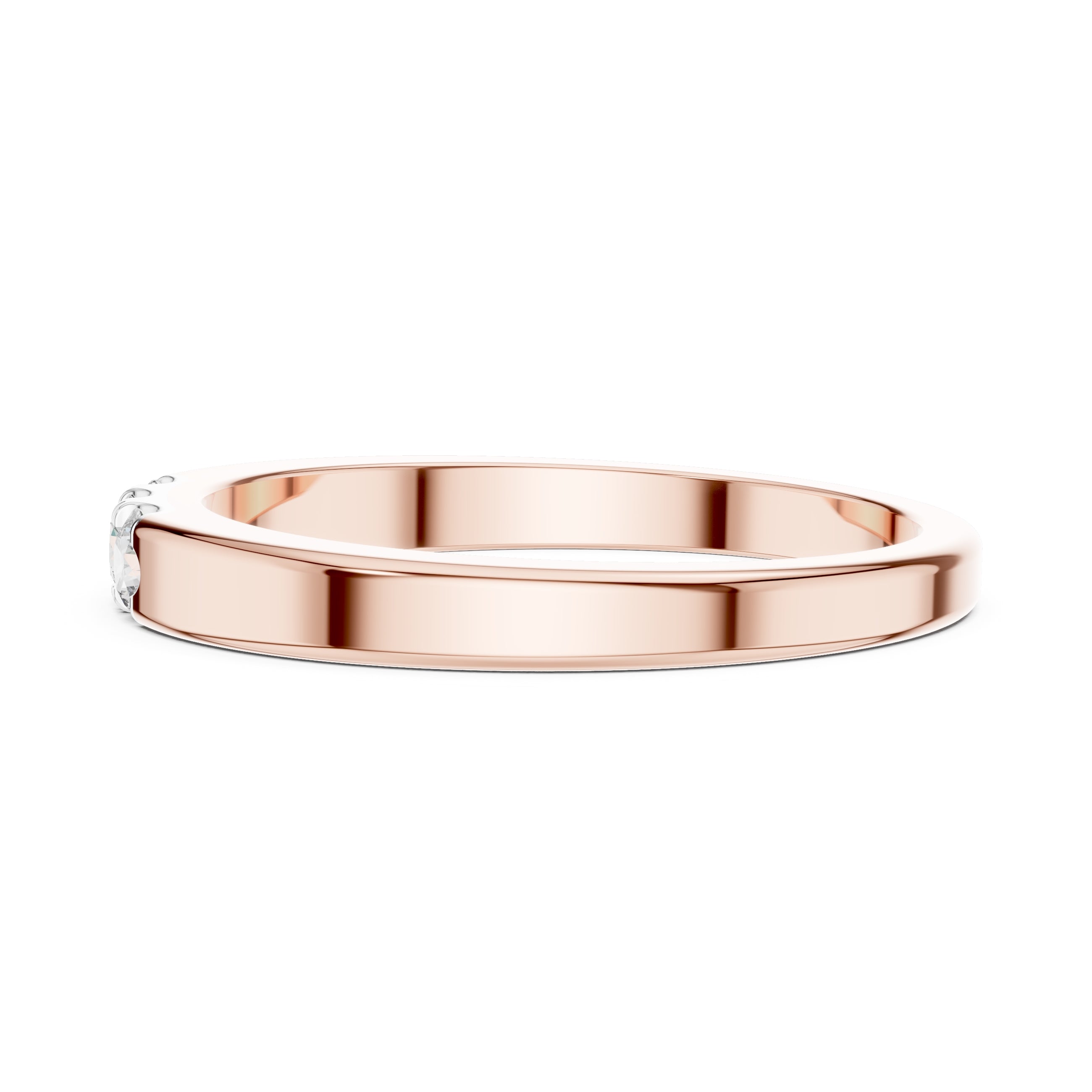 Flush-Set Three-Stone Minimalist Ring Rose Gold